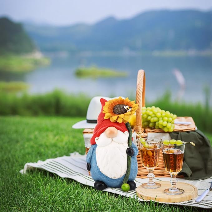 TZSSP Outdoor Garden Gnome Statue Statuary with Yellow Sunflower for Patio,Lawn,Garden Decoration