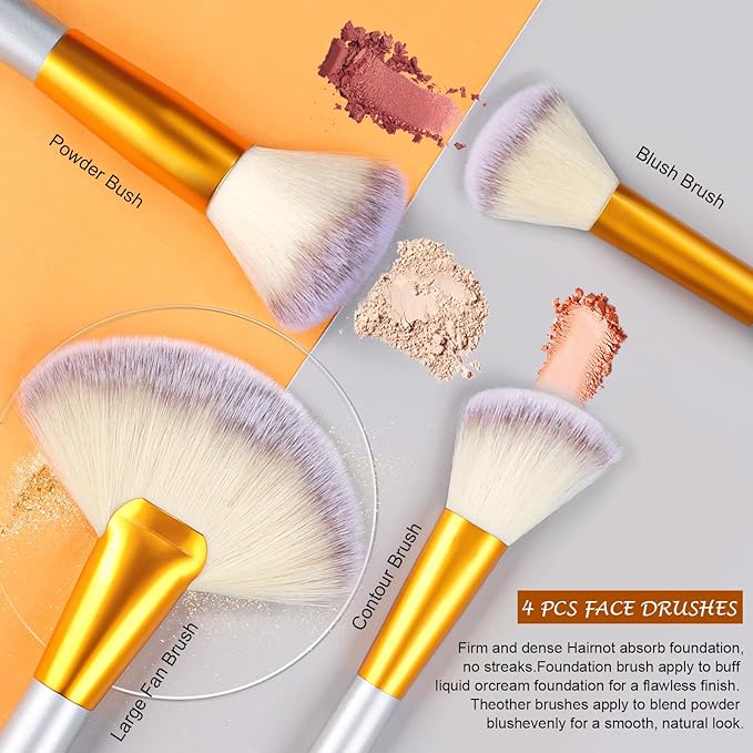 Makeup Brush Set, VANDER 24pcs Premium Synthetic Makeup Brushes for Foundation, Professional Eyeshadow, Eyeliner, Concealer Make up Brush Kit with Leather Travel Makeup bag, Champagne