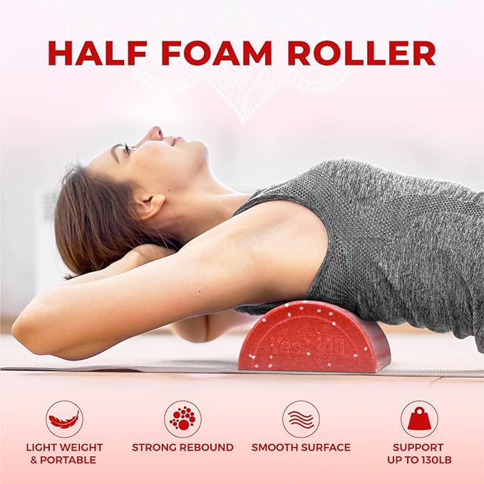 Yes4All High-Density EPP Half Round Back Roller Foam, Exercise Foam Roller for Yoga, Pilates & Stretching - 12, 18, 24, 36 inch