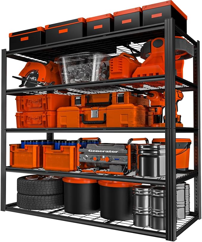 ROOMTEC 60" W Garage Shelving Heavy Duty,33000LBS Storage Shelves,5-Tier Adjustable Metal Shelving Utility Shelf Rack Garage Storage Organize for Storage Industrial, Warehouse, Basement