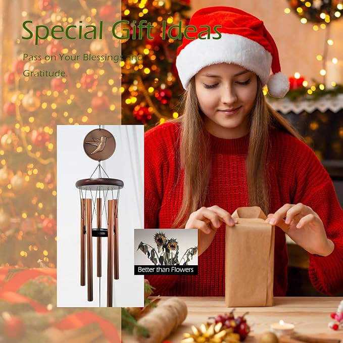 Hummingbird Wind Chimes for Outside,32 "Memorial Outdoor Wind Chime Create a Zen Atmospherer,Hummingbird Gift for Women Mother Father Christmas,Home Garden Patio Yard Decor(Copper)