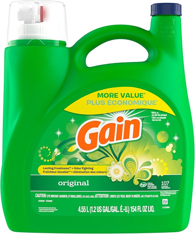 Gain + Aroma Boost Liquid Laundry Detergent Original Scent 107 Loads 154 oz HE Compatible (Pack of 2)