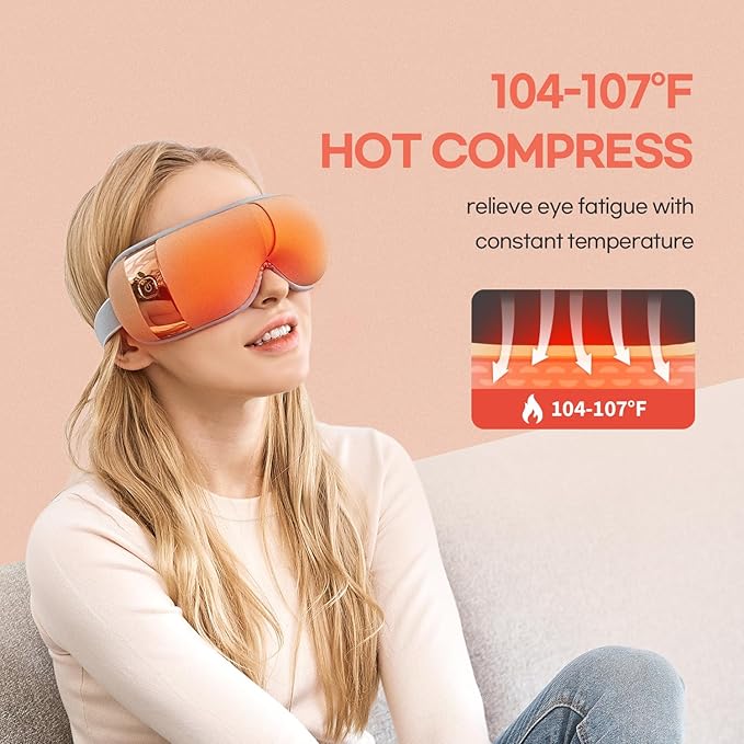 HubiCare Eye Massager with Heat, Vibration, and Music Helps Relieve Strain, Dark Circles, Dryness, and for Migraine Relief Relaxation and Better Sleep Gifts for Women/Men (Rose Gold)