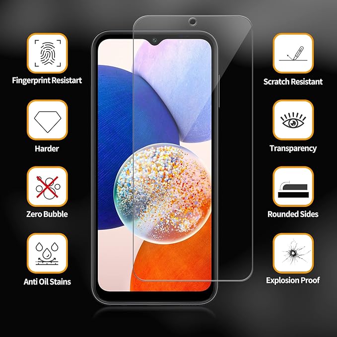 3 Pack for Samsung Galaxy A14 5G Tempered Glass Screen Protector, Scratch-Proof, Bubble-Free,HD Transparent, 9H Hardness,Bubble Free,Case Friendly