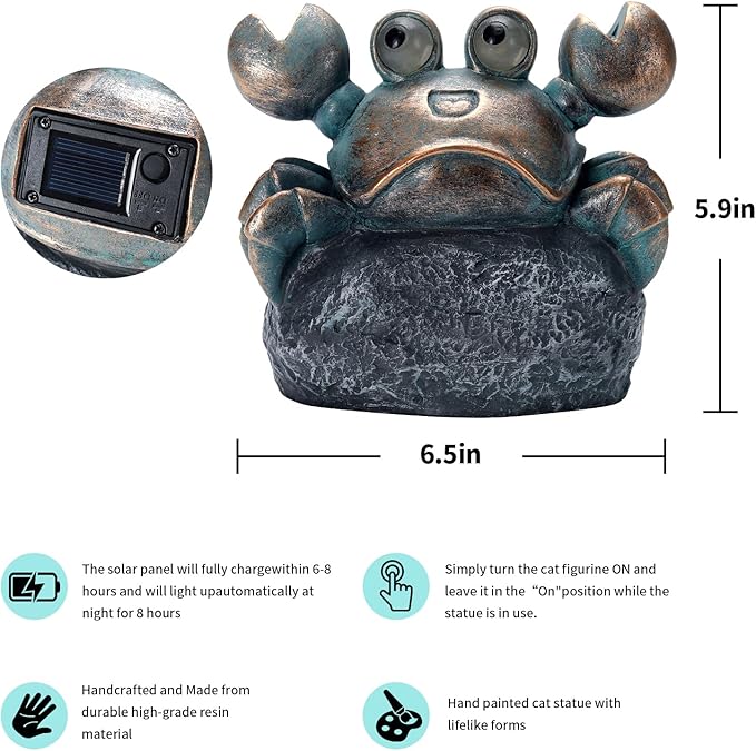 Solar Crab Outdoor Statues for Garden，Outside Decor Yard Art Lawn Ornaments Porch Patio Balcony Home House，Unique Birthdays Gifts for Mom Grandma Women Wife Sister Children (Bronze)