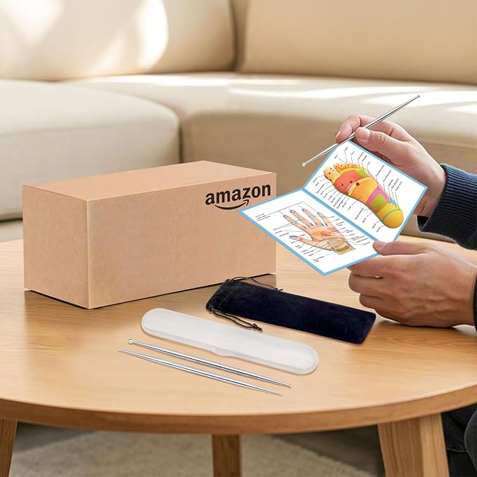 ideayard Facial Reflexology Massage Tool 3 Pieces/6 Szie Headed Stainless Steel Acupuncture Pen Ear Acupressure and Body Point Probe Pen for Deep Tissue