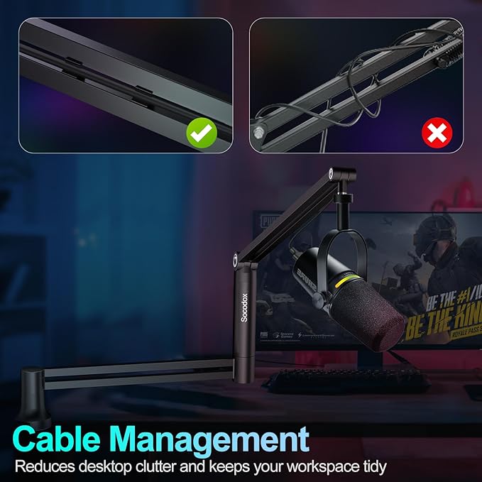 Boom Arm, Low Profile Microphone Stand for Blue Yeti, Mic Arm Microphone Arm with 3/8" to 5/8" Adapter Holds Up to 3.3lbs