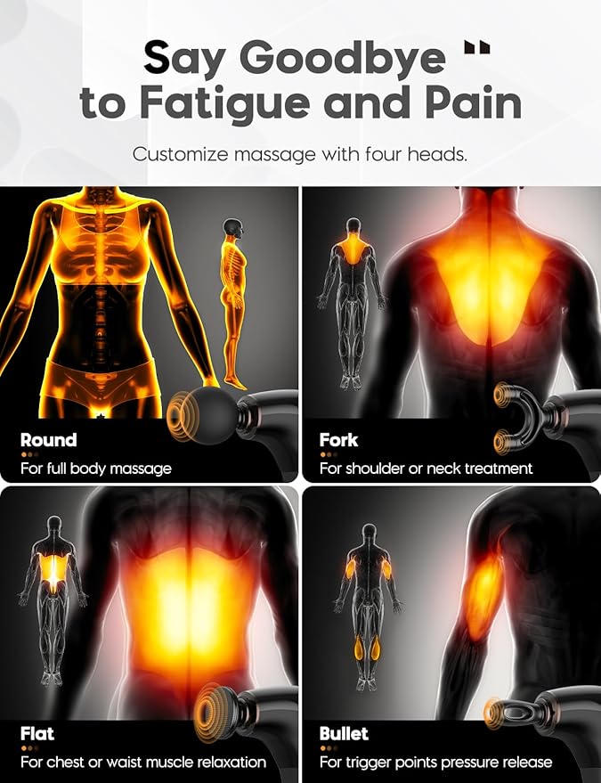 FVZ Massage Gun with Upgraded Extension Handle, 10MM Massage Gun Deep Tissue, Back Massager, Muscles/Neck/Shoulders/Waist/Legs Massager Portable for Pain Relief, 4 Massage Heads & 5 Speed Levels