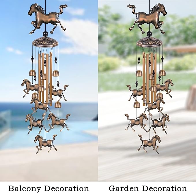 Solawindchime Horse Wind Chimes Outdoor, Horse Bronze Wind Chime, Horse Gift Wind Chimes, Horses Wind Bells, Gifts for Women, for Home, Garden, Indoor, Outdoor Decoration, Garden Horses Wind Chime