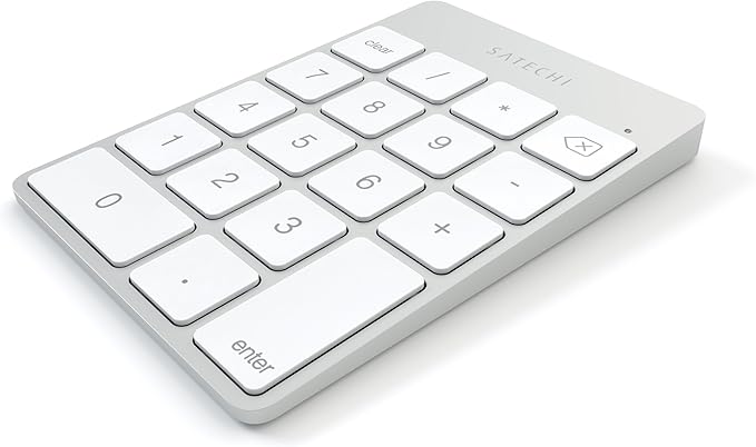 Satechi Slim Aluminum Bluetooth Keypad, Wireless Number Pad with 18 Keys, Micro USB Rechargeable Numpad, External Number Pad for MacBook Air/Pro M4, iPad Air/Pro M4/M3, iMac, PC - Silver