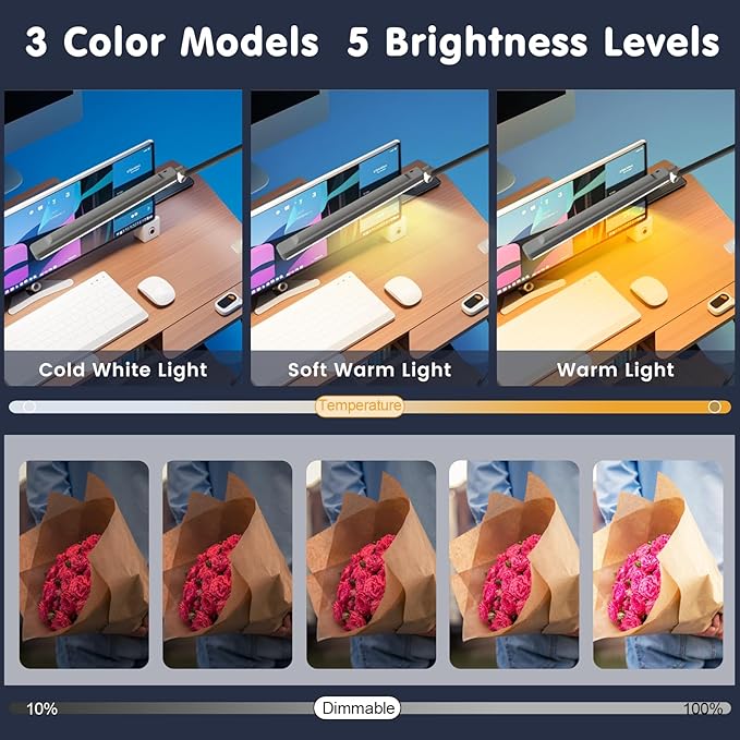 Rechargeable Overhead Video Conference Light for Desk with 3 Models 5 Brightness Levels,Built-in 3600mAh Battery Can be Used for Tiktok,Video Recording,Zoom Meeting,YouTube and Live Broadcast