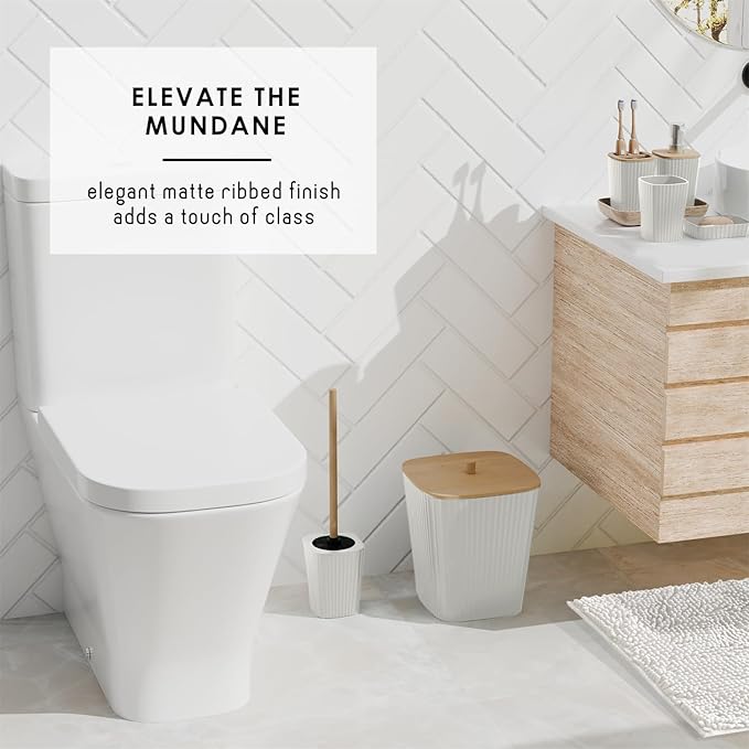 Clara Clark Bathroom Accessories Set - 22PC Bathroom Set, Bathroom Sets with Shower Curtain and Rugs, White Shower Curtain Set with Bathroom Trash Can