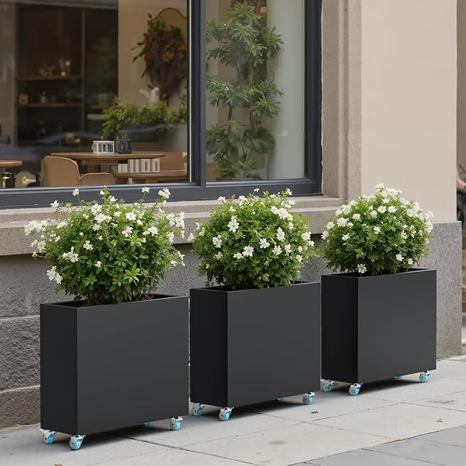 Rectangular Planter Box for Outdoor Indoor Patio Porch with Drainage Holes & Removable Shelf Black Flower Planter 35 x 12 x 26inch Modern Design for Plants Flowers Vegetables Fruits