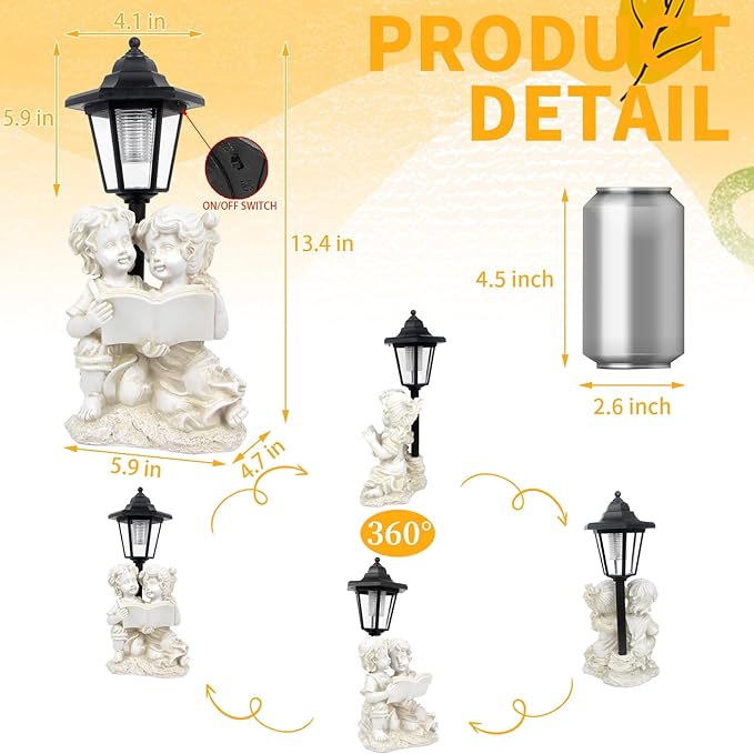 Garden Boy&Girl Decor Outdoor, Outdoor Statues with Solar Powered Lantern for Outside Patio Yard Backyard Gifts for Mother's Day Birthday Housewarming