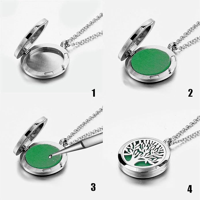 Aromatherapy Essential Oil Diffuser Necklace 316L Stainless Steel Locket Pendant with 24 Inch Chain