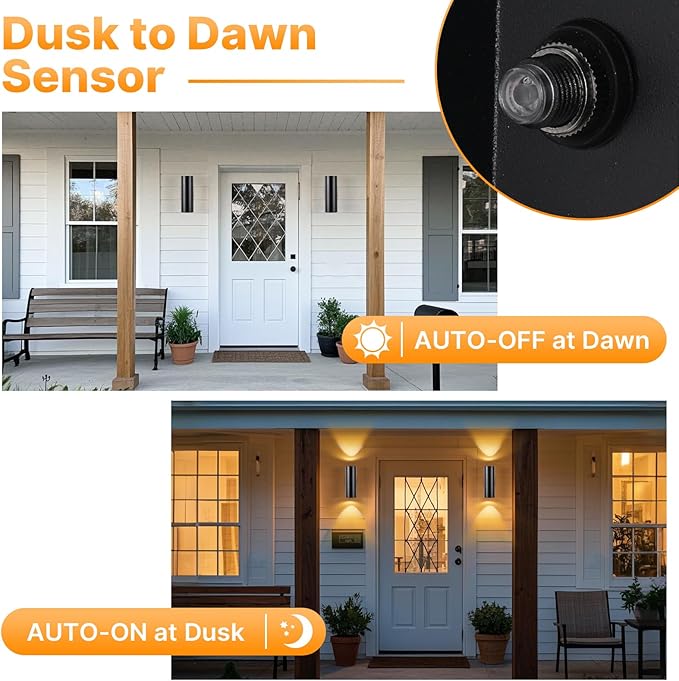 Dusk to Dawn Outdoor Wall Lights 4 Packs, Modern Outdoor Porch Lights with Bulbs, Integrated LED Cylinder Exterior Light Wall Mount, Up and Down Lighting Wall Sconce for House Porch Door