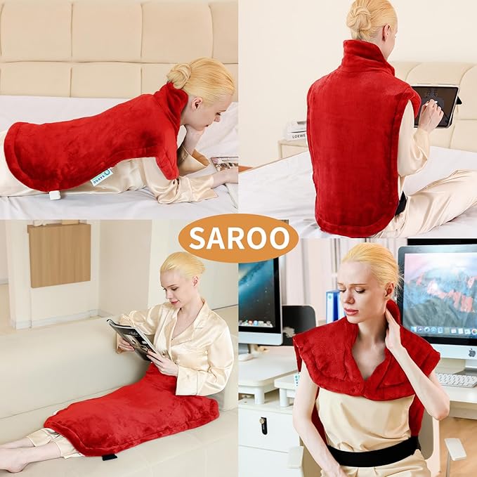 24"x33",Weighted Heating Pad for Back Pain Relief, XXL Large Size Electric Heating Pad for Neck and Shoulders,Neck Heating pad,Warm Christmas Gifts,4 Heat Settings,Auto-Off, Machine Washable,Red