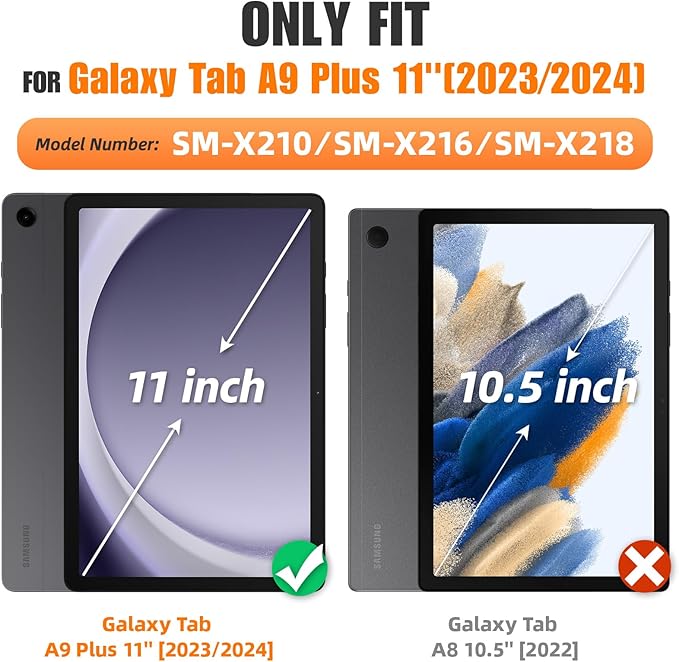 SEYMAC stock Case for Samsung Galaxy Tab A9+ Plus 11'', Full-Body Drop Protection Case with Screen Protector Pencil Holder [360° Rotating Hand Strap] &Stand, Red+Black