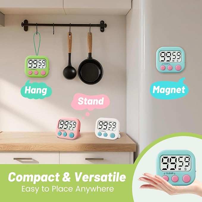 24 Pcs Digital Timer for Kids, Magnetic Countdown Kitchen Timer, Upgrade Loud Alarm Timers for Cooking, Kitchen, Exercise, Work, Study, Classroom, Outdoor Activities, Battery not Including