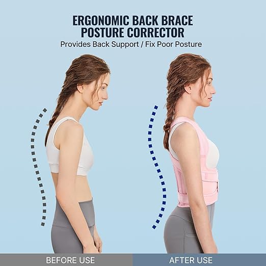 Posture Corrector for Women and Men – Back Brace for Posture Support and Pain Relief – Adjustable Back Straightener and Scoliosis Posture Corrector – Corrector de Postura (Pink, Small)