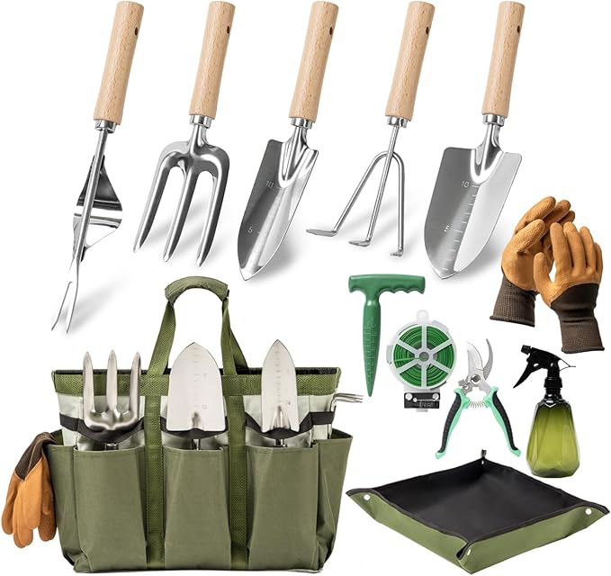 12-Piece Heavy Duty Garden Tool Set with Fashion Organizer Handbag, Rust-Proof Gardening Hand Tools Kit, Ideal Women's Gift for Gardening