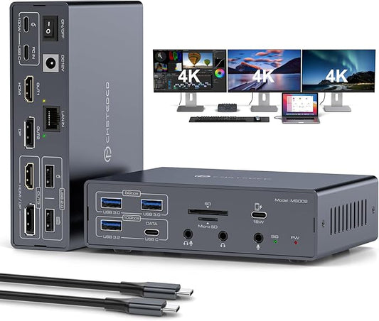 Thunderbolt Docking Station 3 Monitors 4K@60Hz for M1 M2 M3 M4 MacBook Pro/Air with DisplayLink Technology, 19 in 1 USB C Dock with 2 HDMI & 2 DisplayPort, PD 100W, QC 18W, USB 3.2 10 Gbps