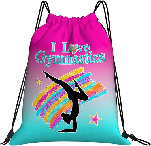 Gymnastics Drawstring Bags For Women Gymnast Drawstring Backpack Water Resistant String Bag Sports Gym Bag