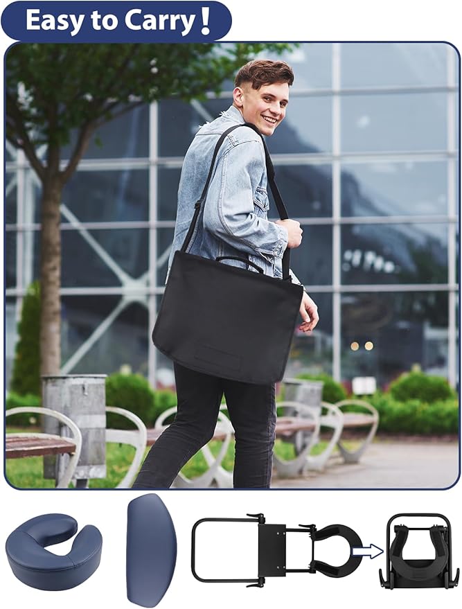 TOROKOM Adjustable Headrest Face Pillow Cradle & Support Bracket, Face Pillow, Salon Home Mattress Massage Kit (Blue)