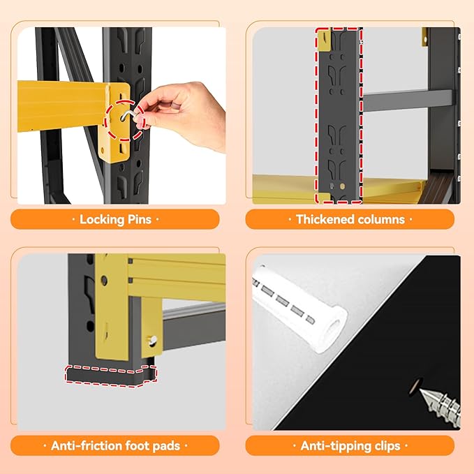 4000LBS Storage Shelves Heavy Duty, 48" W Metal Garage Shelving Units, 4 Tier Adjustable Shelf, Garage Storage Shelves Rack, Industrial Shelving for Warehouse, Basement,48" W x 20" D x 79" H