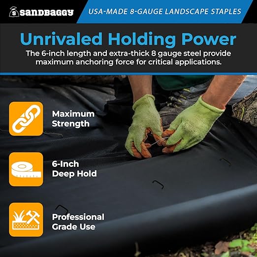 Sandbaggy USA Made 6-inch Landscape Staples - Garden Stakes - Landscaping Fabric, Netting, Sod, Artificial Turf (Extra Heavy Duty, 5000)