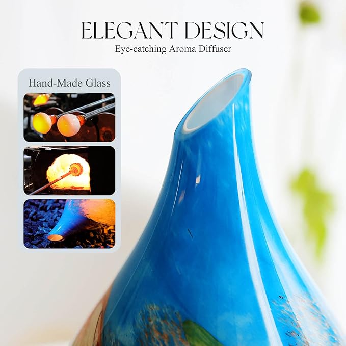 Porseme 280ml Essential Oil Diffuser Glass Color Changing Aroma Air Diffusers Aromatherapy Ultrasonic Cool Mist Humidifier 7 Running Hours Waterless Auto-Off for Sleeping, Yoga, Office (Blue Grass)