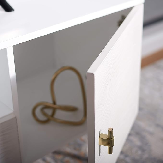 SAFAVIEH Genevieve TV Stand for up to 65" Flatscreen – White & White Washed Finish, Mid-Century Modern Storage Cabinet, Entertainment Media Console (MED5000C)