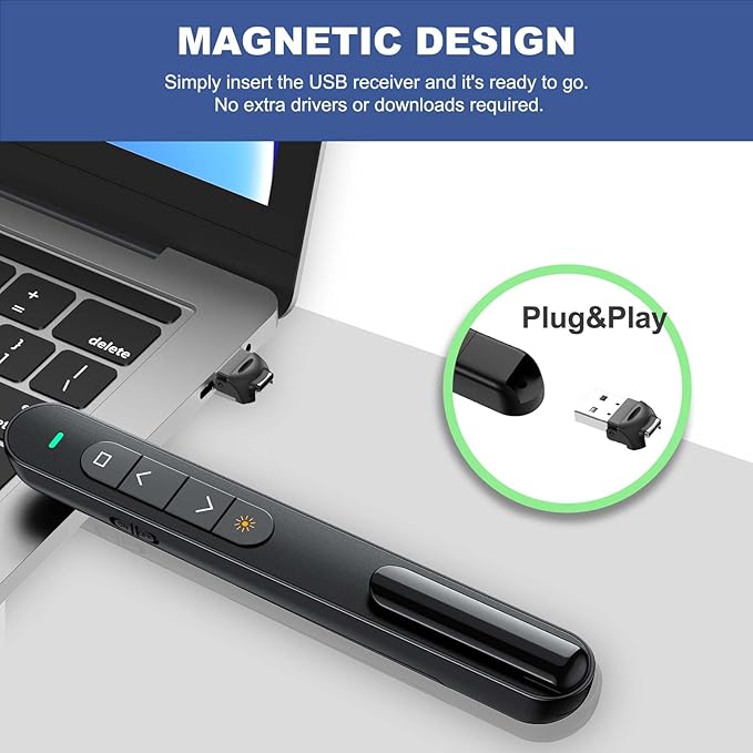 QUI Presentation Clicker for PowerPoint, RF 2.4GHz USB C Wireless Presenter Remote with Volume Control, PowerPoint Clicker Slide Advancer for Mac, Windows, Laptop, Keynote