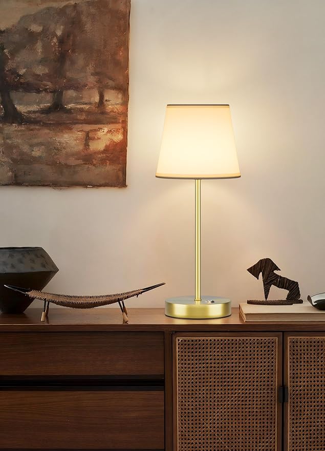 2 Pack Cordless LED Table Lamps, Battery Operated Fabric Shade Desk Lamp, 3 Color Stepless Dimmable Rechargeable Lamp for Dinner/Restaurant/Bedroom/Bars/Camping(Gold)