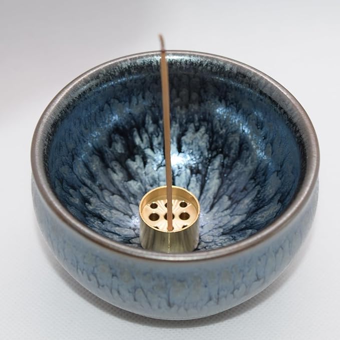 Ceramic Incense Burner Holder for Sticks, Handmade Incense Cone Holder for Coil, Sage Cones, Ash Catcher, Smudge Bowl for Yoga Meditation Room Décor