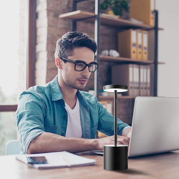 LED Cordless Table Lamps Set of 2,Portable Rechargeable 5000mAh Outdoor Table Lamp,3 Color Stepless Dimming Battery Powered Lamp, Table Light for Dinner/Patio/Restaurant/Bedroom.(Black)