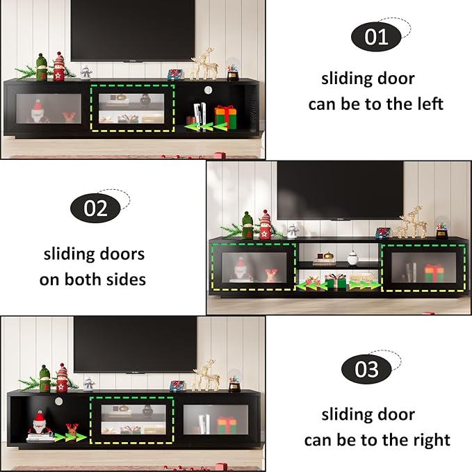 HSH Black TV Stand 70 Inch，Modern TV Console for Living Room and Under TVs Cabinet with Storage,Entertainment Center with Sliding Doors for 75" TVs,Media Console for Bedroom