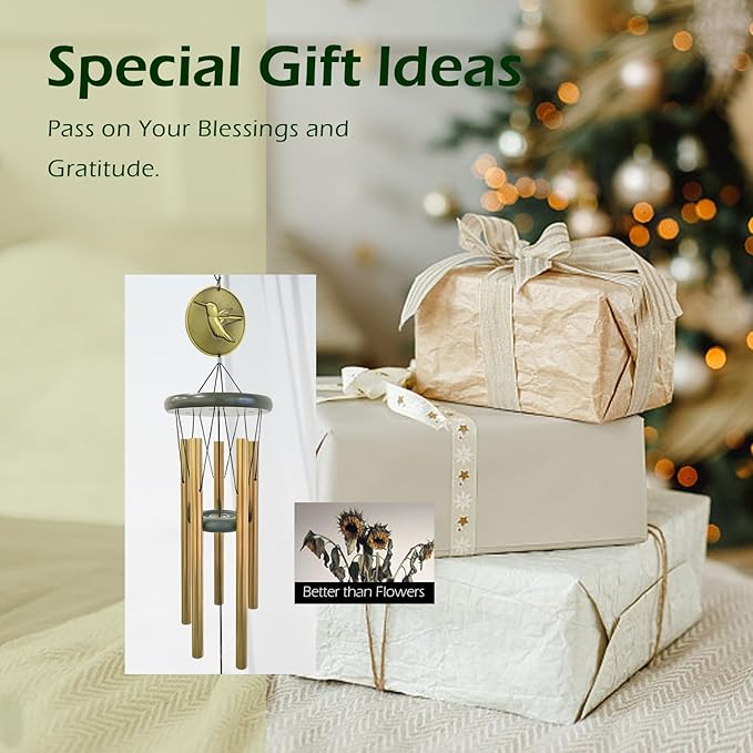 Hummingbird Wind Chimes for Outside,32 "Memorial Outdoor Wind Chime Create a Zen Atmospherer,Hummingbird Gift for Women Mother Father Christmas,Home Garden Patio Yard Decor(Bronze)