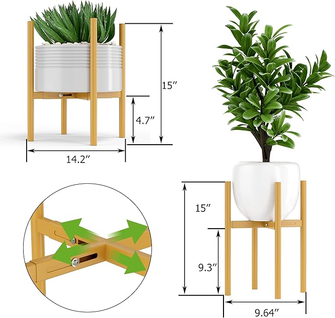 EKNITEY Adjustable Plant Pot Stand: Indoor Outdoor Modern Flower Holder Metal Plant Rack Organizer Planter Stand for Garden Patio Corner Bathroom Living Room Balcony Home Office (Gold)