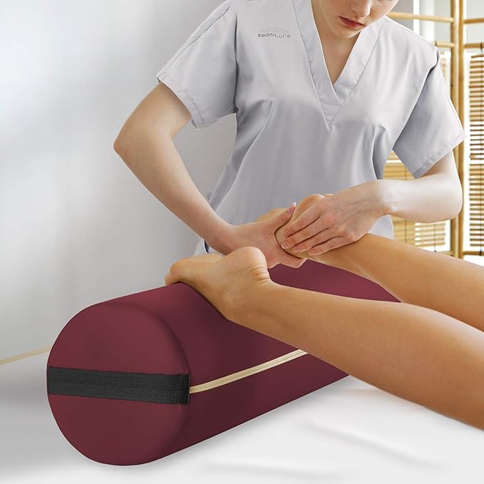 Saloniture Jumbo Round Massage Table Bolster Pillow Pad - 26 x 9 Inch - Burgundy