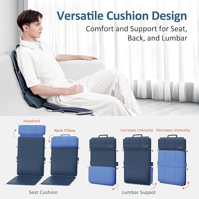 MOUNTRAX Back Massager for Chair, Full Back Massager for Pain Relief Deep Tissue, Massage Chair Pad with Soft S-Curve Design, Versatile Portable Massage Seat Cushion, Chair Massager