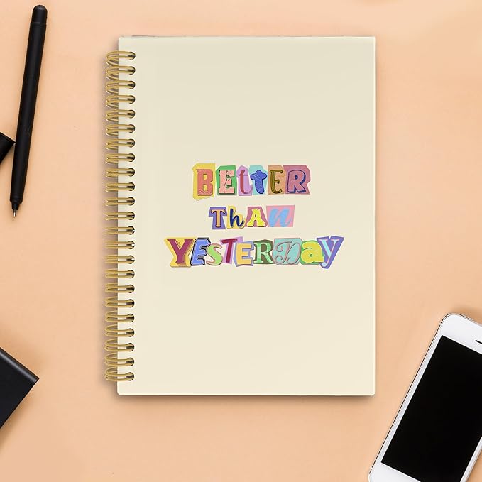 Trendy Mental Health Spiral Notebook, Better Than Yesterday Inspirational Journal, Motivational Notebooks for School Work, Therapy Office Supplies, Positive Gifts for Women, 5.5x8.3 Inch
