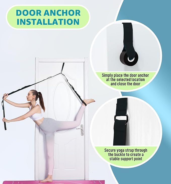 Gradient Fitness Therapy Stretching Belt, 12 Circle Multi Ring Stretching Belt (1.5 inches wide x 86.6 inches long), Therapy Equipment, Yoga Stretcher Strap,Leg Stretcher. Equipped with arch foot pads and pointed massage balls