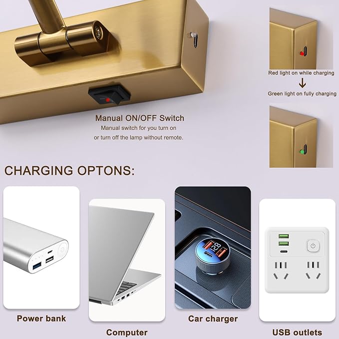 Wireless Picture Lights with Remote and Timer Brass Gallery Lighting Rechargeable Wireless Art Lights 3CCT Dimmable Painting Lights Battery operated wall lights for Portrait artwork display 3W 16"