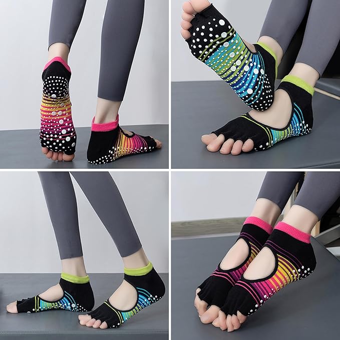 Non-Slip Pilates Yoga Socks with Grips for Women - Stylish Crew Socks for Barre, Ballet, and Workout (Size 5-9)
