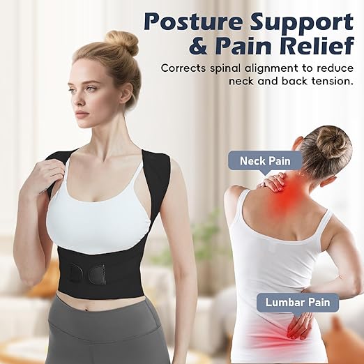 Posture Corrector for Women & Men, Full Back Brace Support with Adjustable Shoulder Straightener, Lower & Upper Back Pain Relief - Scoliosis, Hunchback, Spine Corrector (Black, Small)