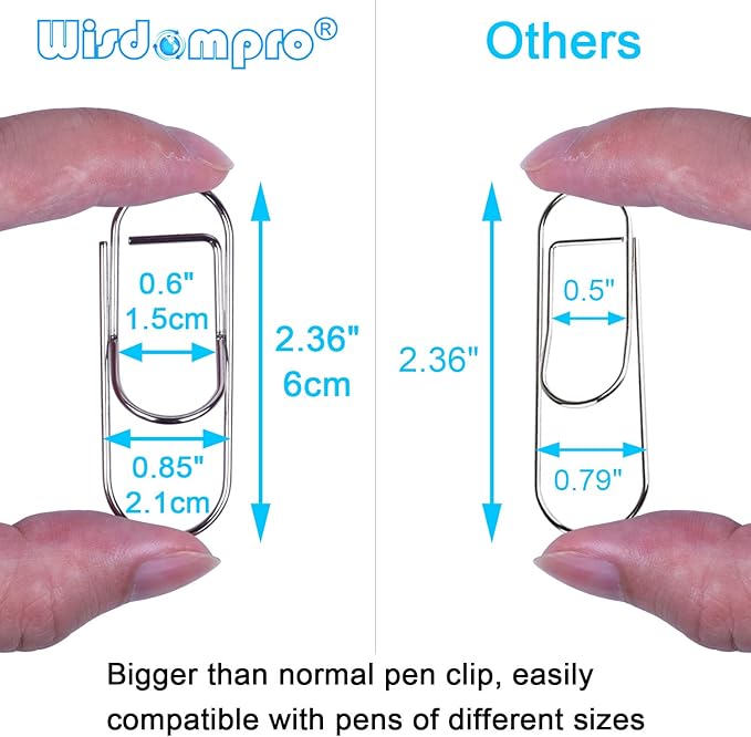 Wisdompro Pen Clip, 12 Pack Stainless Steel Pencil Clip Holder for Notebook, Books, Journal, Clipboard, Paper, etc. - Fits Almost Any Pen Size (Silver)