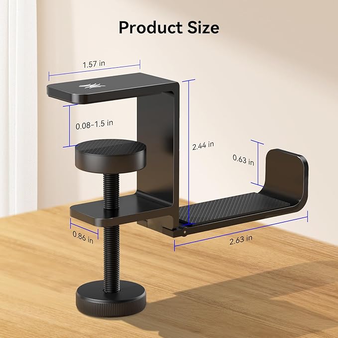 OneOdio MTL99 Foldable Headphone Stand, Metal Headset Holder Space-Saving Table Hook, Clamp-on Under Desk Hanger, Universal Fit Gaming Headphones Mount, Black