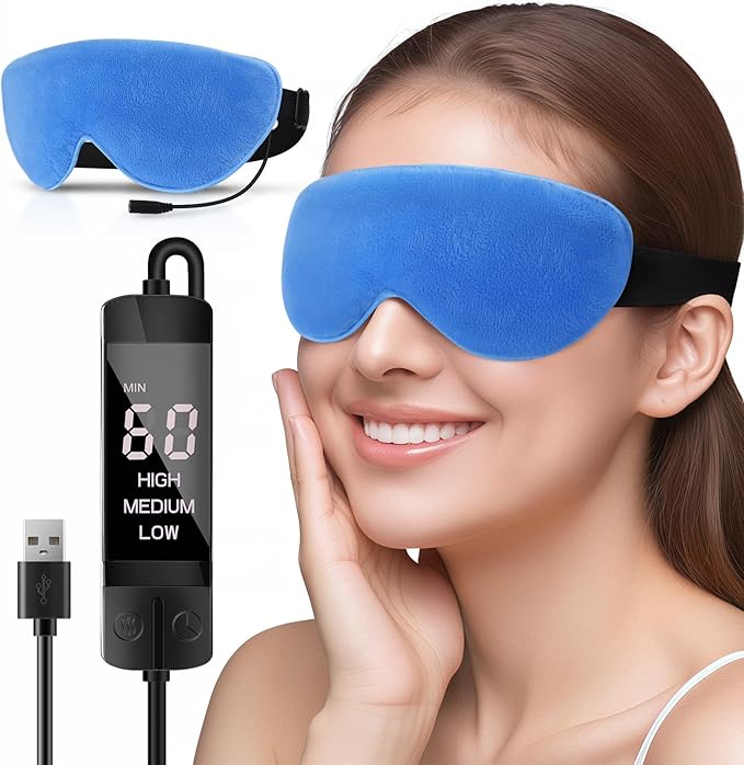 Heated Eye Mask for Dry Eyes, USB Electric Warm Eye Compress Heat Eye Masks with Temperature&Timer Control, Eye Heating Pad for Dry Eyes, Stye Treatment, Chalazion, Blepharitis, MGD, Puffy