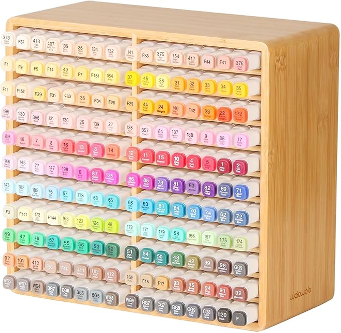 walowalo Marker Organizer Hold 176 Markers Birthday Gifts Bamboo Pen Holder Art Supply Pencil Storage Organizer with 22 Compartments All-in-One Marker Storage for Home Office Desk Classroom
